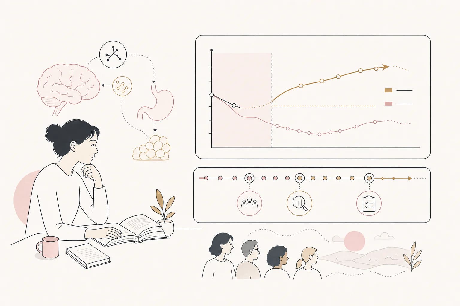 Editorial illustration for “Weight Regain After Semaglutide: What Follow-Up Studies Show,” showing a Filipino reader examining the research context.