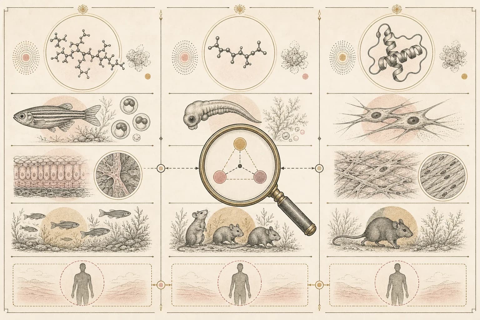 Evidence map separating BPC-157, TB-500, and full-length thymosin beta-4 research models.
