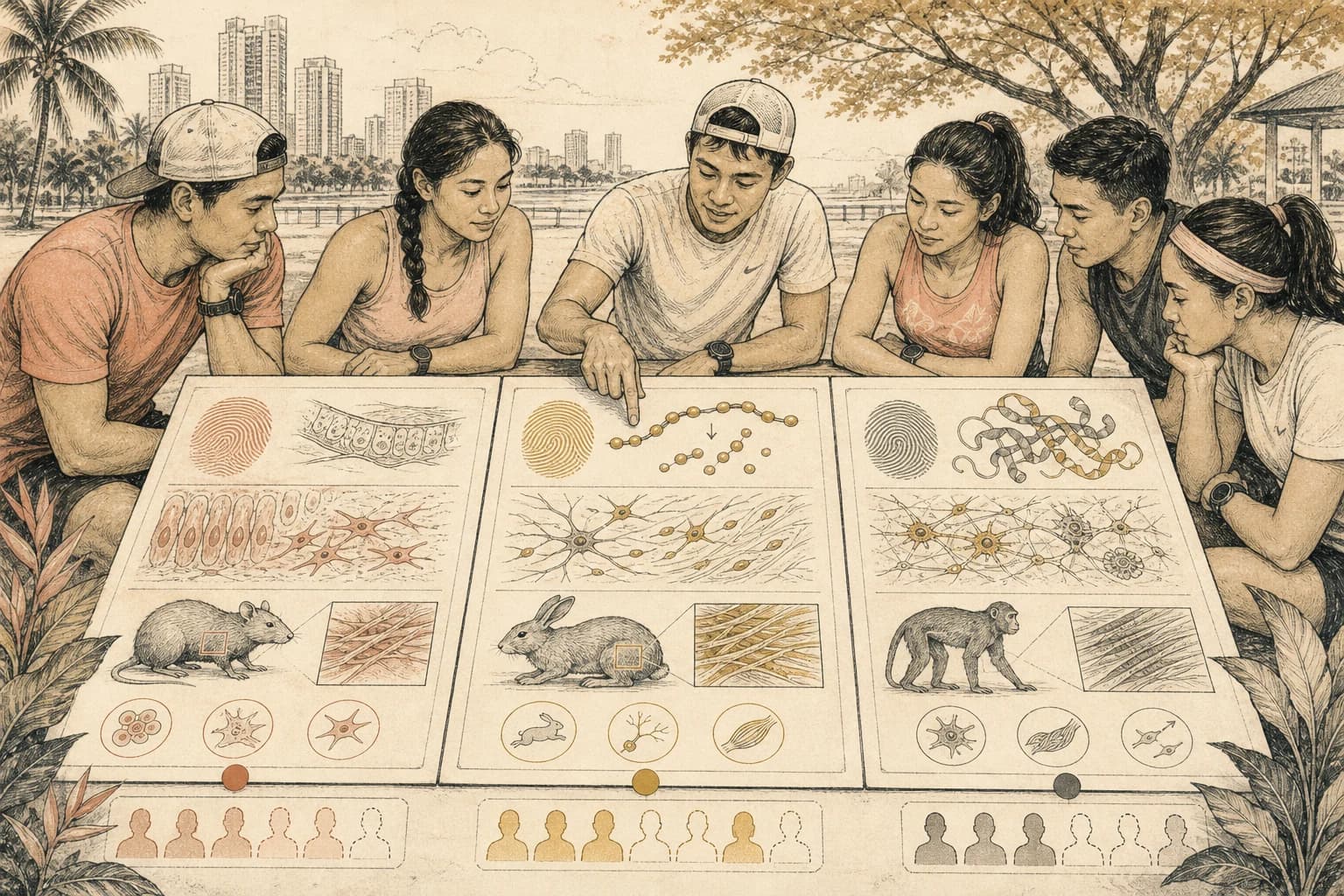 Editorial illustration for a Filipino runner’s guide to BPC-157 and TB-500 research context.